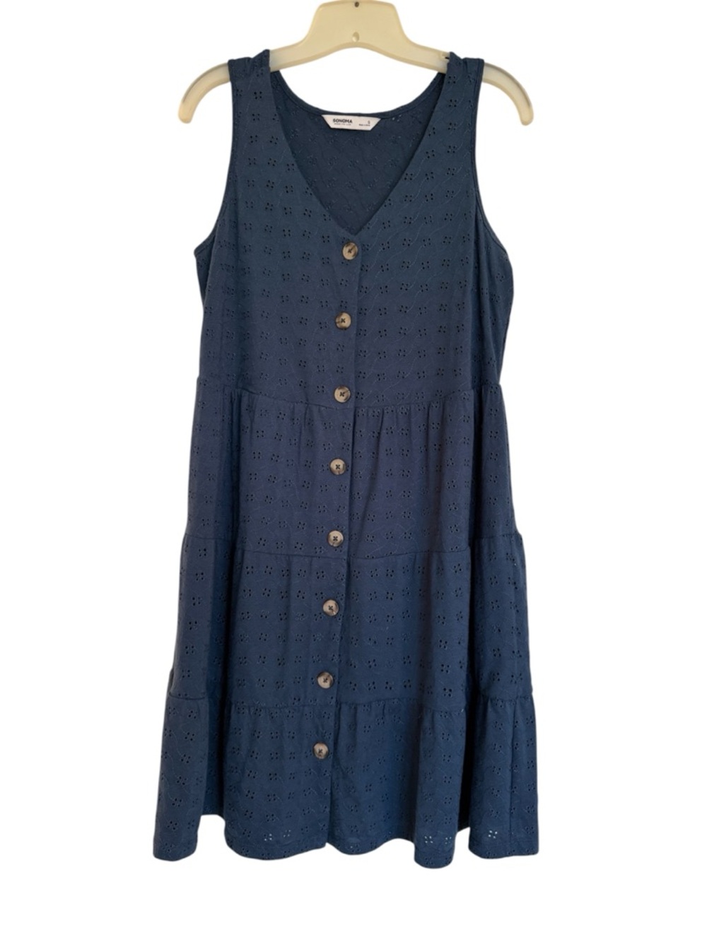 Sonoma Goods For Life Button Down Tiered Eyelet Knee Length Dress Size Small